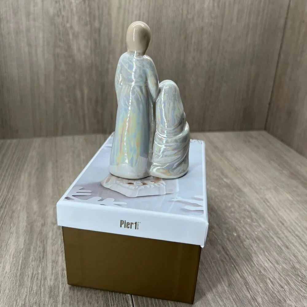 Pier 1 Holy Family Nativity Figurine Iridescent Glazed Porcelain Christmas Decor